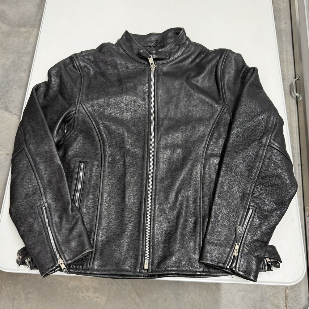 Custom Bilt Leather Motorcycle Jacket Mens L Black Good Cafe Racer Biker Moto